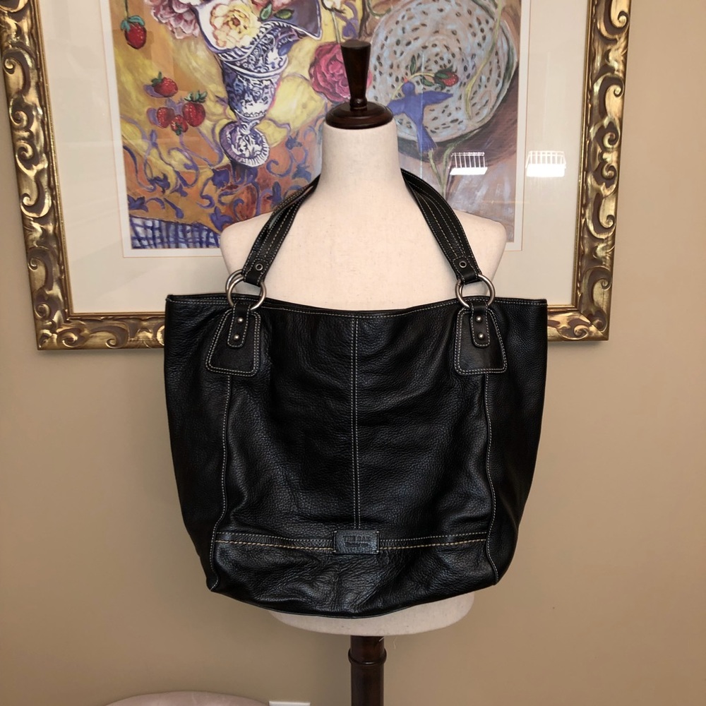 The Sak Large Black Pebbled Leather Tote Bag
